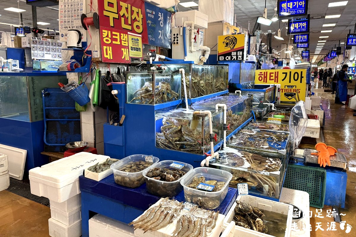 [韓國首爾] 鷺梁津水產市場 ~ 大吃活帝王蟹、松葉蟹、活章魚，一樓買海鮮，二樓代客料理，超鮮甜帝王蟹，首爾吃活海鮮的好地方