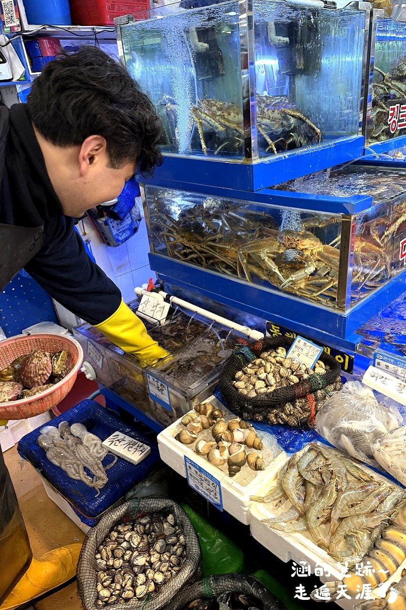 [韓國首爾] 鷺梁津水產市場 ~ 大吃活帝王蟹、松葉蟹、活章魚，一樓買海鮮，二樓代客料理，超鮮甜帝王蟹，首爾吃活海鮮的好地方