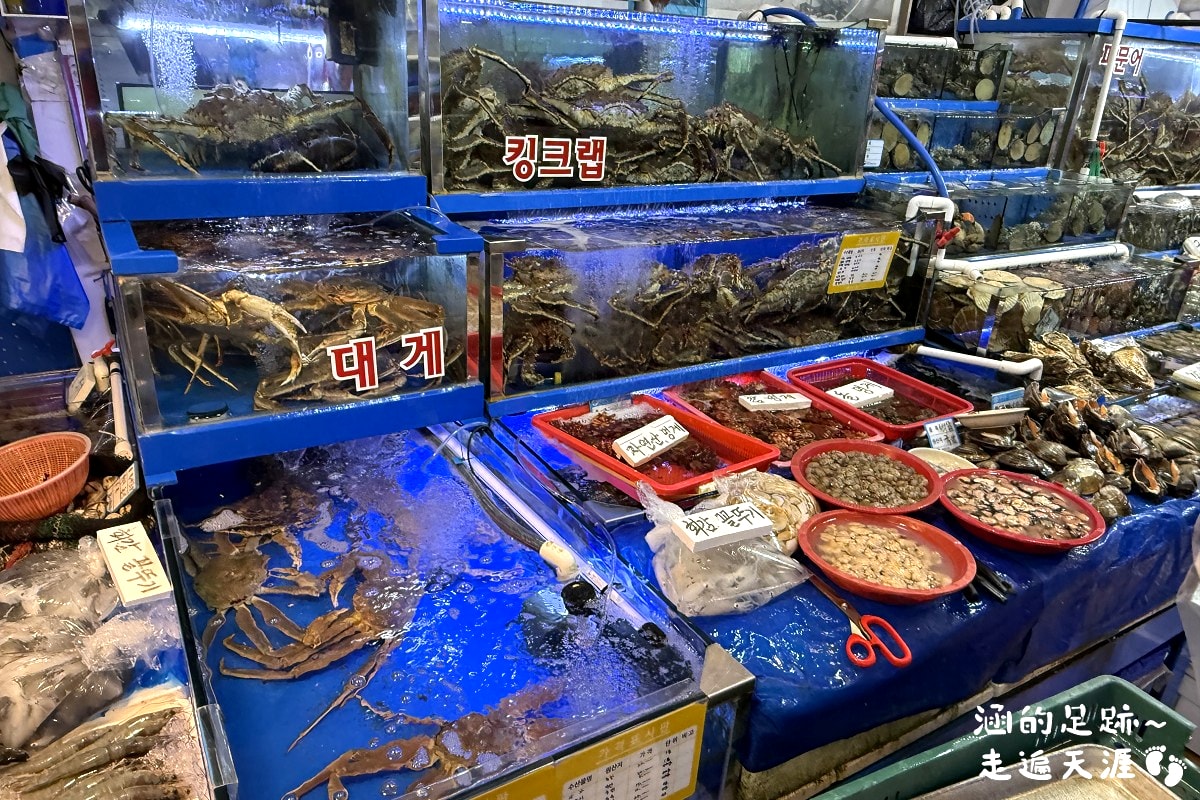 [韓國首爾] 鷺梁津水產市場 ~ 大吃活帝王蟹、松葉蟹、活章魚，一樓買海鮮，二樓代客料理，超鮮甜帝王蟹，首爾吃活海鮮的好地方